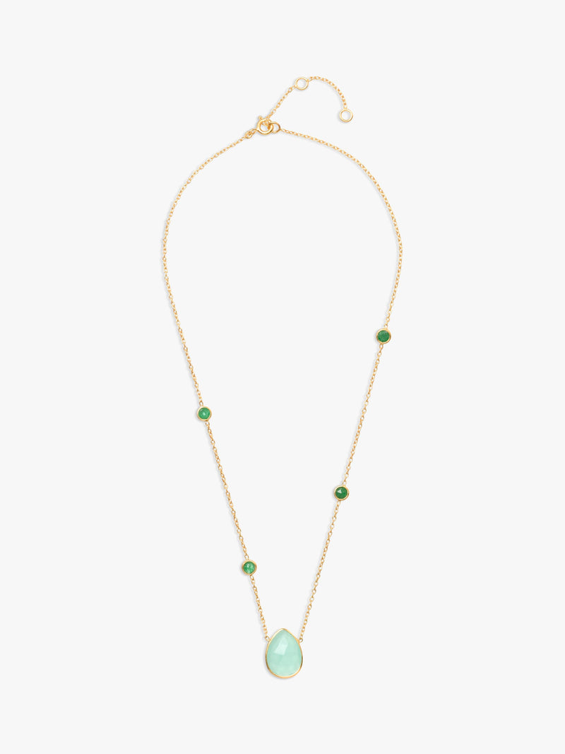 Eclectica pre-loved teardrop agate pendant necklace green, UK version
