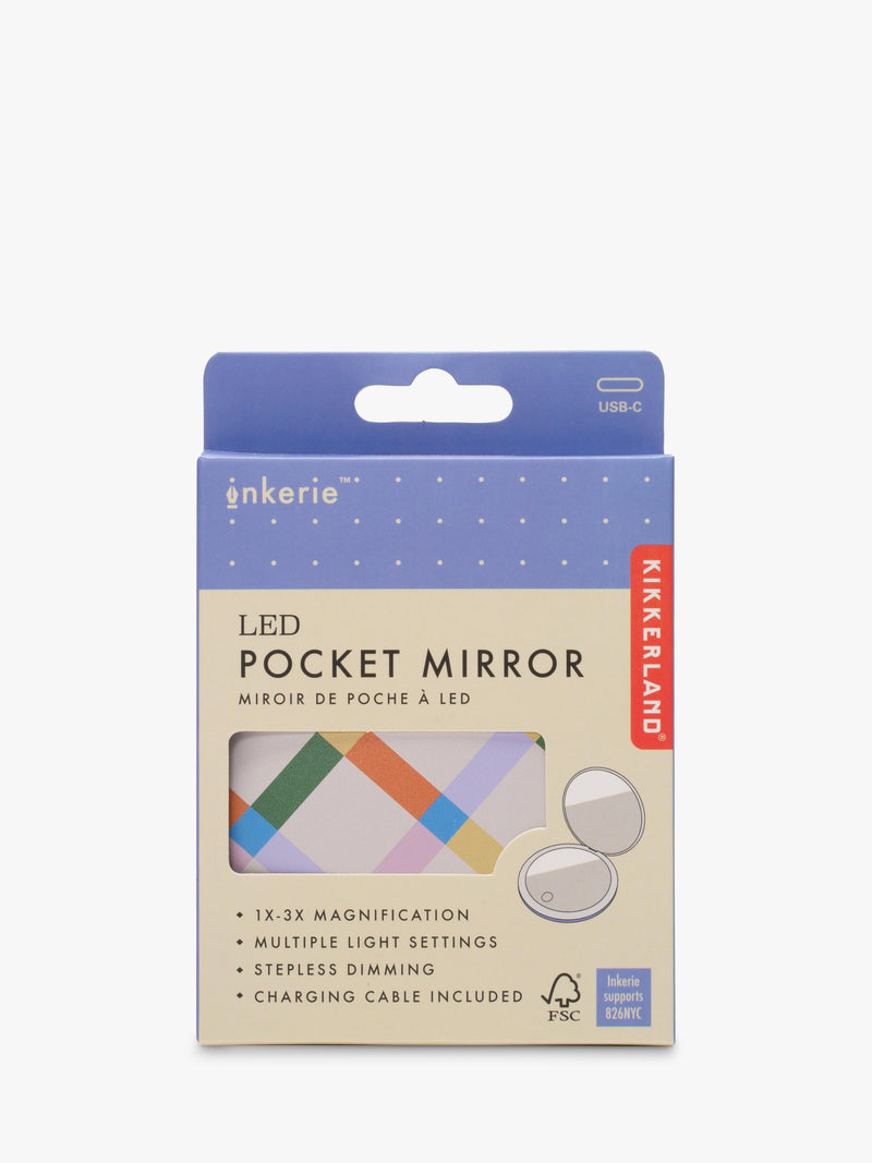 Kikkerland LED pocket mirror with adjustable lighting, imported from the UK