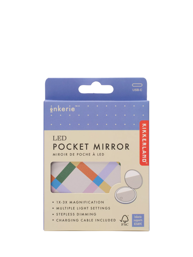 Kikkerland LED pocket mirror with adjustable lighting, imported from the UK
