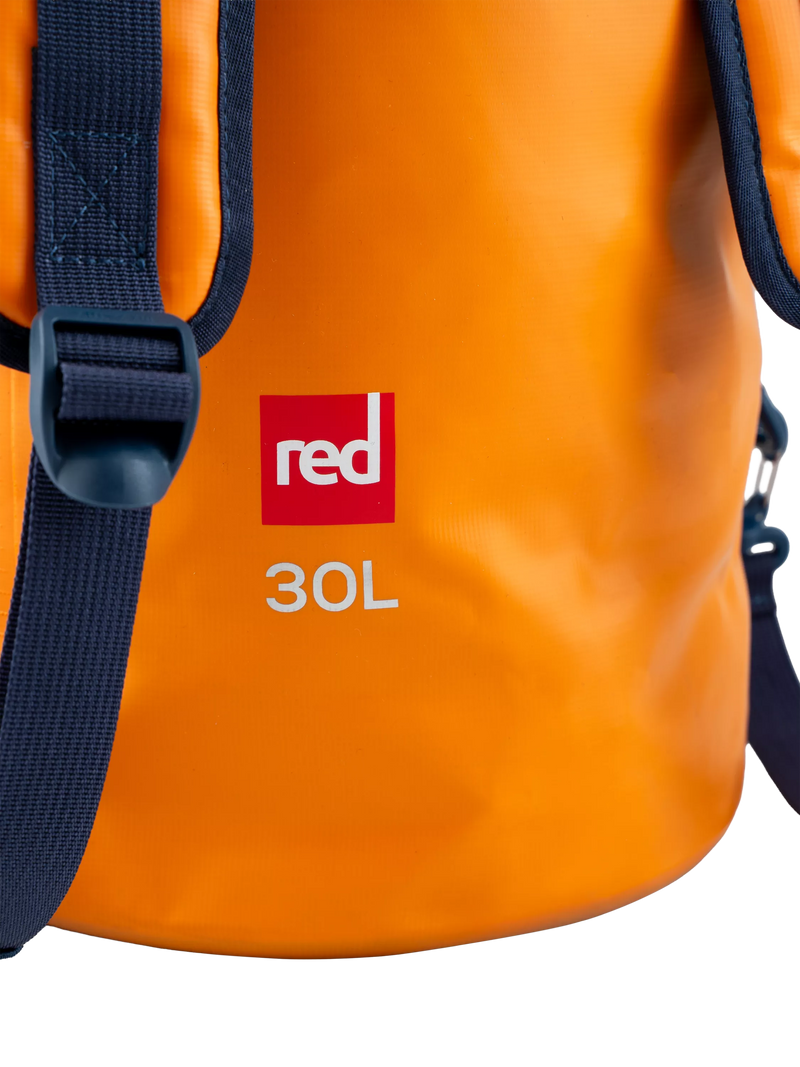 Red 30L waterproof roll top dry bag, British product