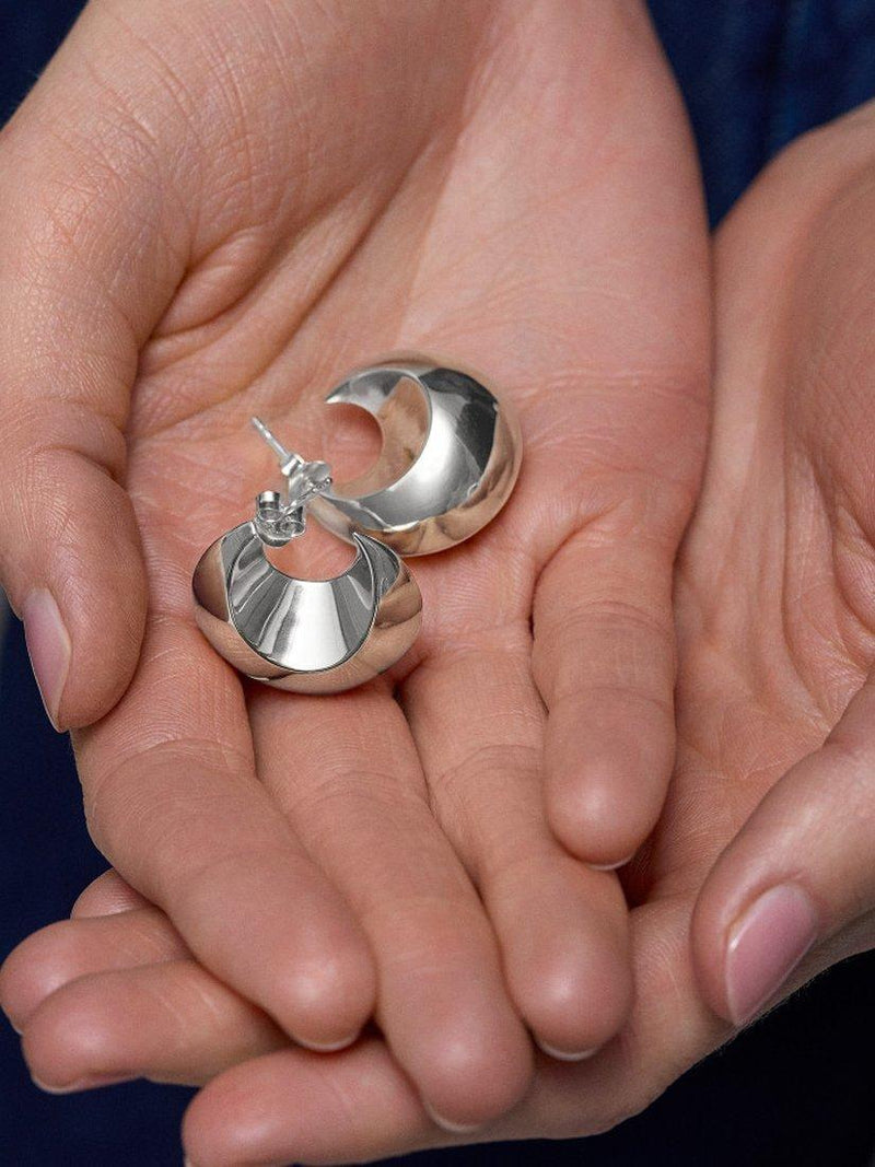 Dinny Hall puffy hoop earrings sterling silver, imported from the UK