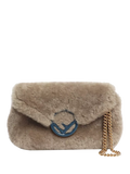 Pre-loved Fendi shearling belt bag taupe with gold hardware, imported from the UK
