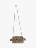 Pre-loved Fendi shearling belt bag taupe with gold hardware, imported from the UK