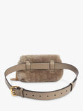 Pre-loved Fendi shearling belt bag taupe with gold hardware, imported from the UK