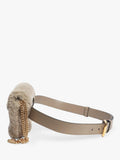 Pre-loved Fendi shearling belt bag taupe with gold hardware, imported from the UK