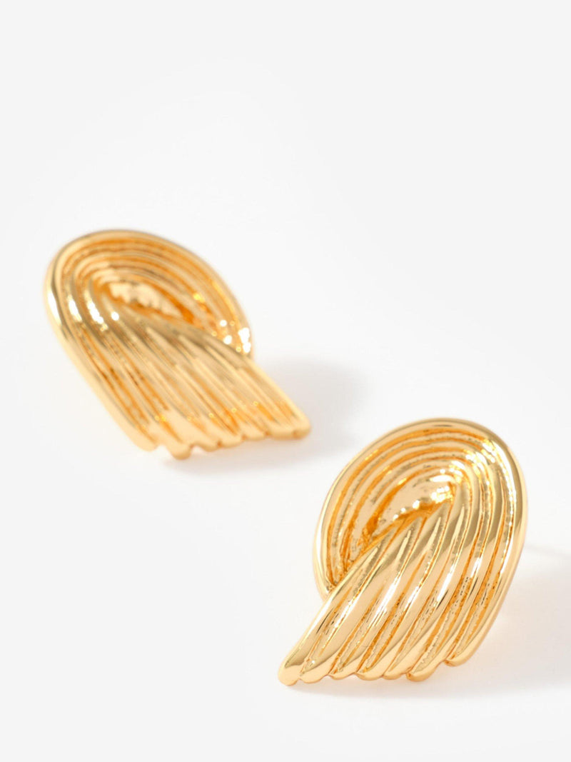 Mint Velvet Gold Ridged Wing Stud Earrings, imported from the UK