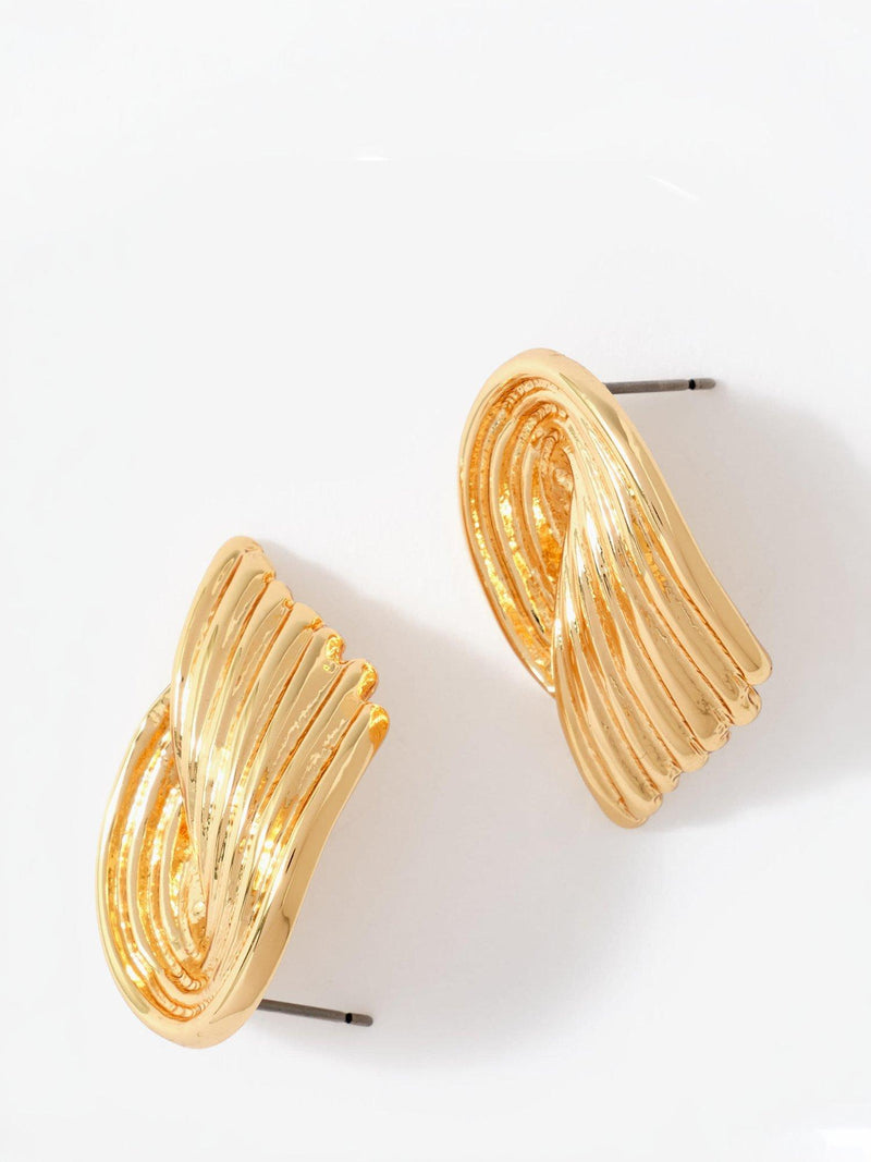 Mint Velvet Gold Ridged Wing Stud Earrings, imported from the UK