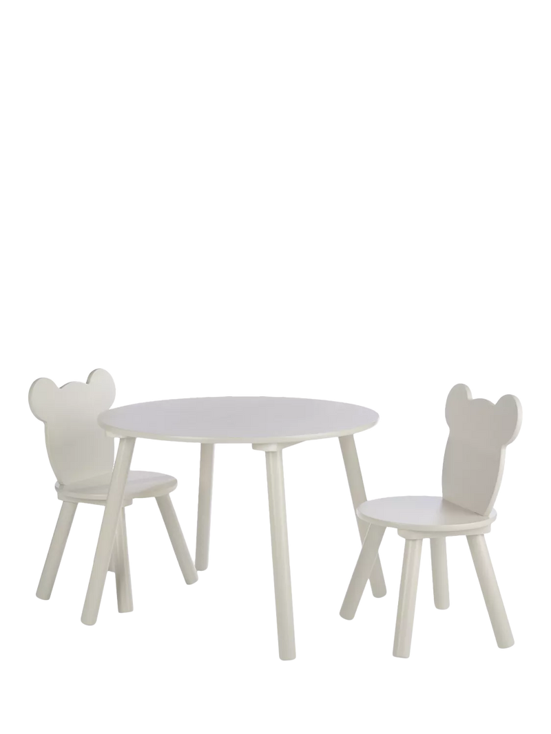 CuddleCo white kids table and chairs set, imported from the UK