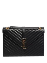 John Lewis Saint Laurent Leather Chevron Large Envelope Bag, Black- Buy online at McGrocer