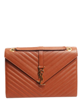 John Lewis SAINT LAURENT Pre-loved Leather Envelope Shoulder Bag, Brown- Buy online at McGrocer