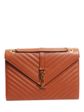 SAINT LAURENT brown leather envelope shoulder bag 31cm, imported from the UK