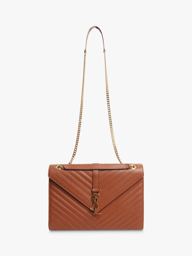 SAINT LAURENT brown leather envelope shoulder bag 31cm, imported from the UK