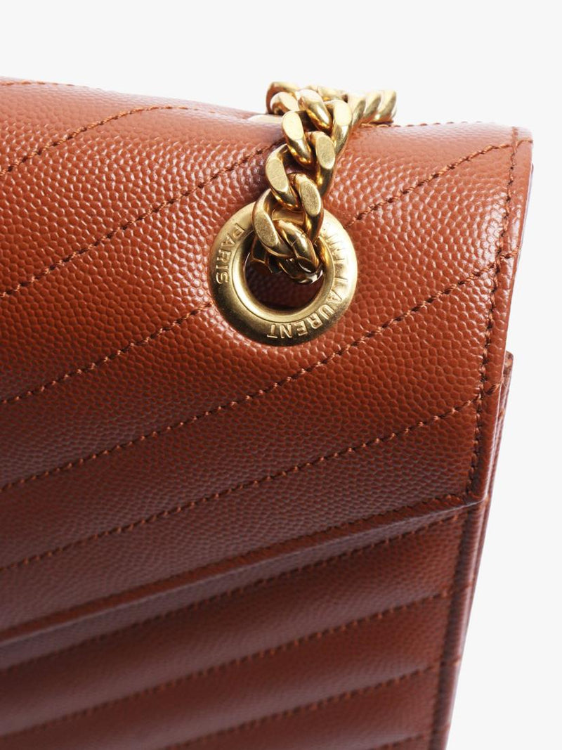 SAINT LAURENT brown leather envelope shoulder bag 31cm, imported from the UK