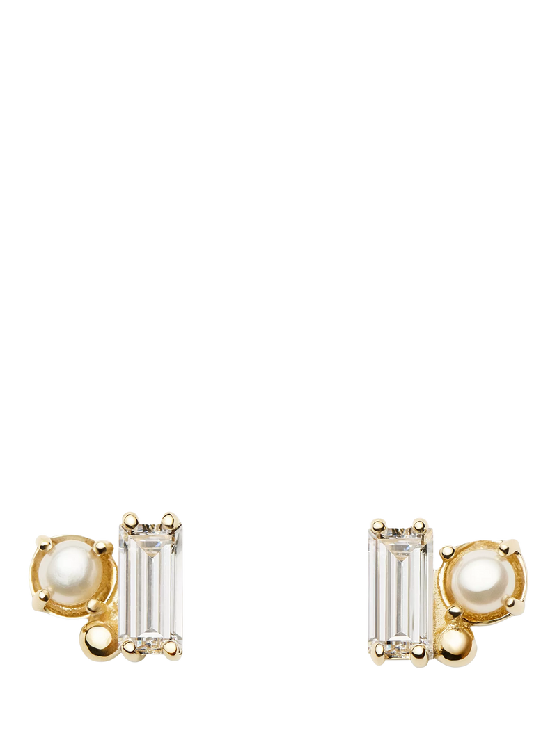 Missoma diamond pearl stud earrings 14ct yellow gold, UK version