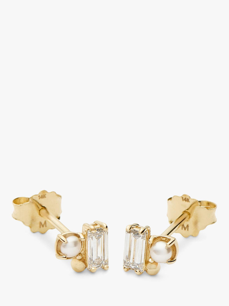 Missoma diamond pearl stud earrings 14ct yellow gold, UK version
