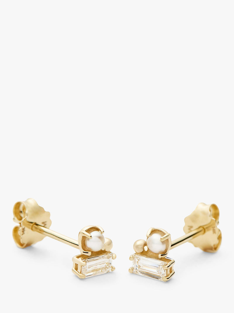 Missoma diamond pearl stud earrings 14ct yellow gold, UK version