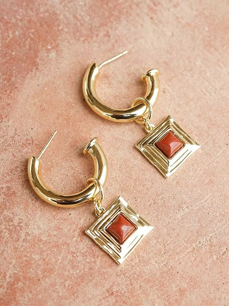 Daisy London jasper drop earrings in gold plated - British product