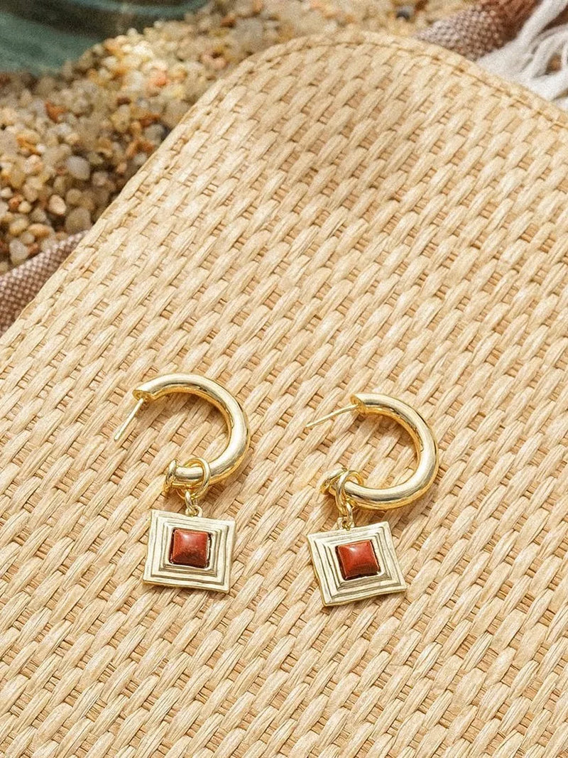 Daisy London jasper drop earrings in gold plated - British product