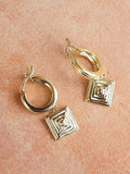 Daisy London gold plated huggie hoop earrings square drop (British brand)