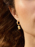 Daisy London gold plated huggie hoop earrings square drop (British brand)