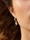 Daisy London gold plated huggie hoop earrings square drop (British brand)