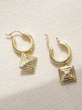 Daisy London gold plated huggie hoop earrings square drop (British brand)