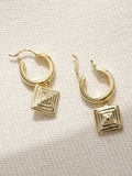 Daisy London gold plated huggie hoop earrings square drop (British brand)
