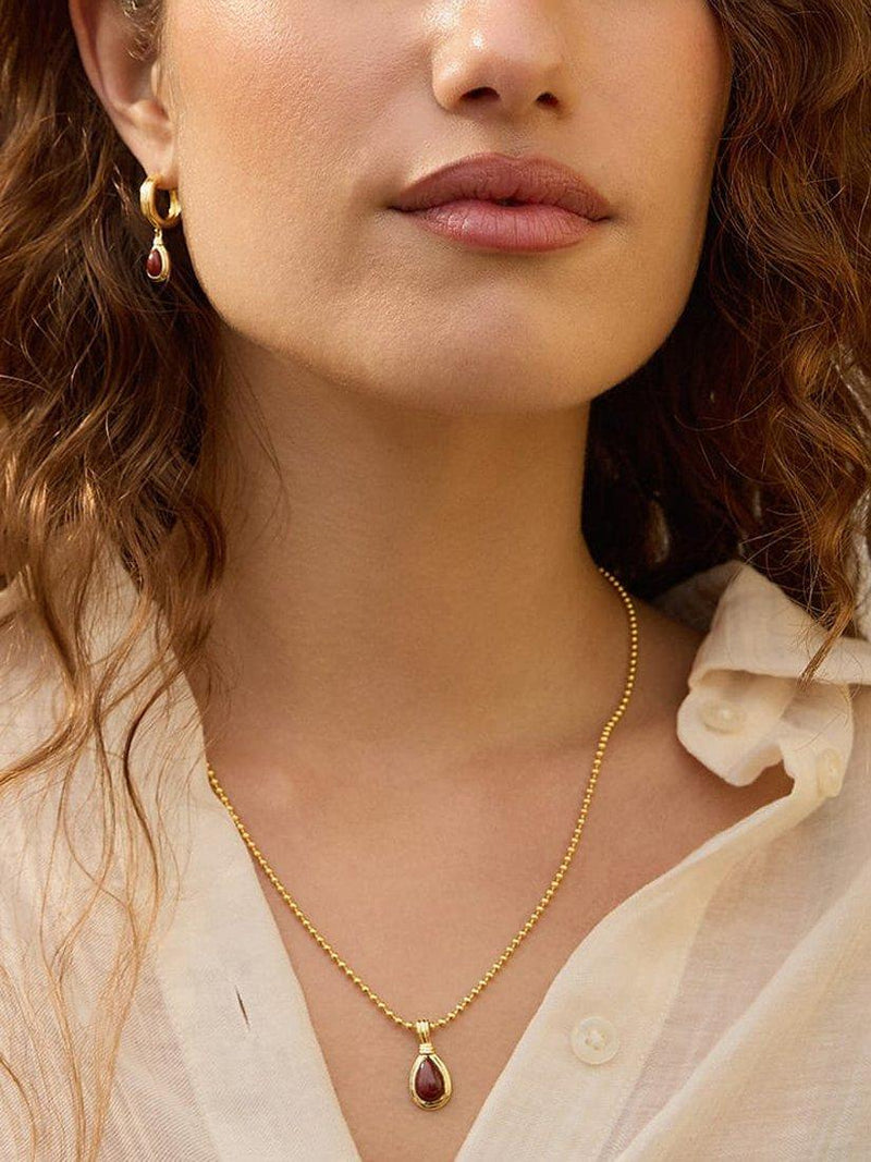 Daisy London 18ct gold plated red jasper hoop earrings, imported from the UK