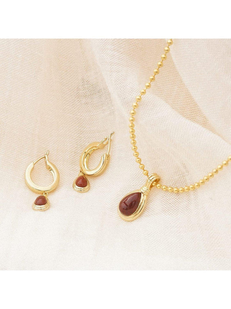 Daisy London 18ct gold plated red jasper hoop earrings, imported from the UK