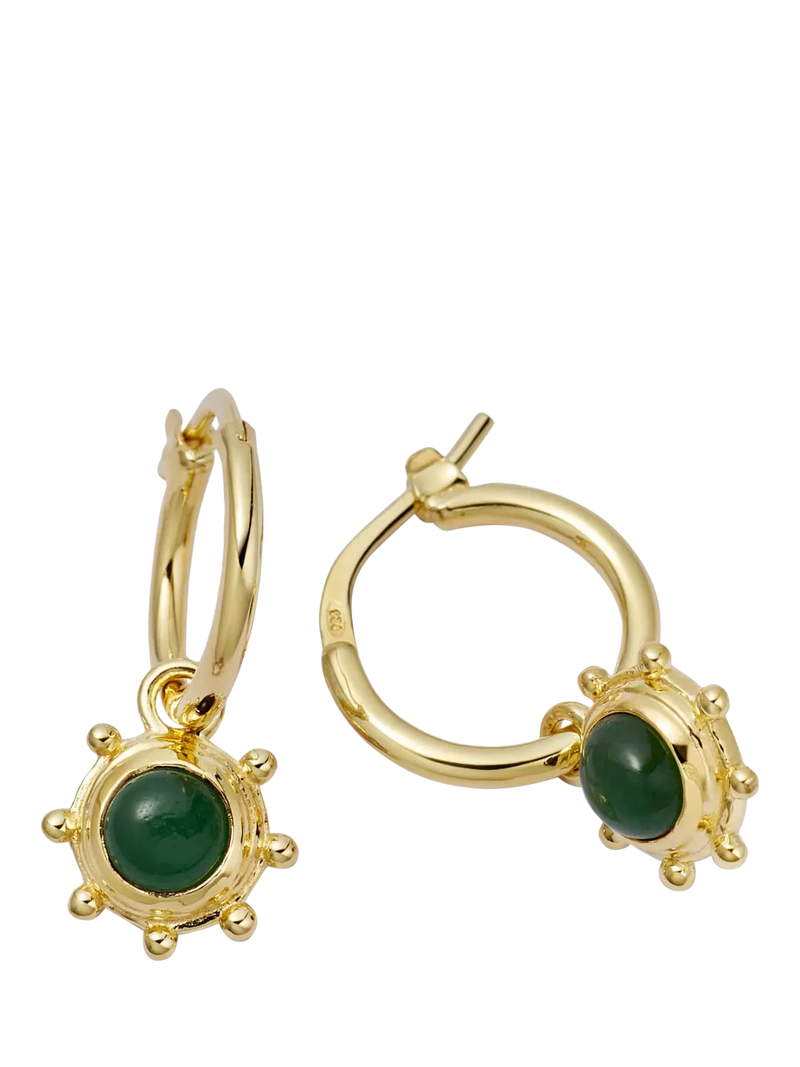 Daisy London aventurine hoop earrings 18ct gold plated - British product