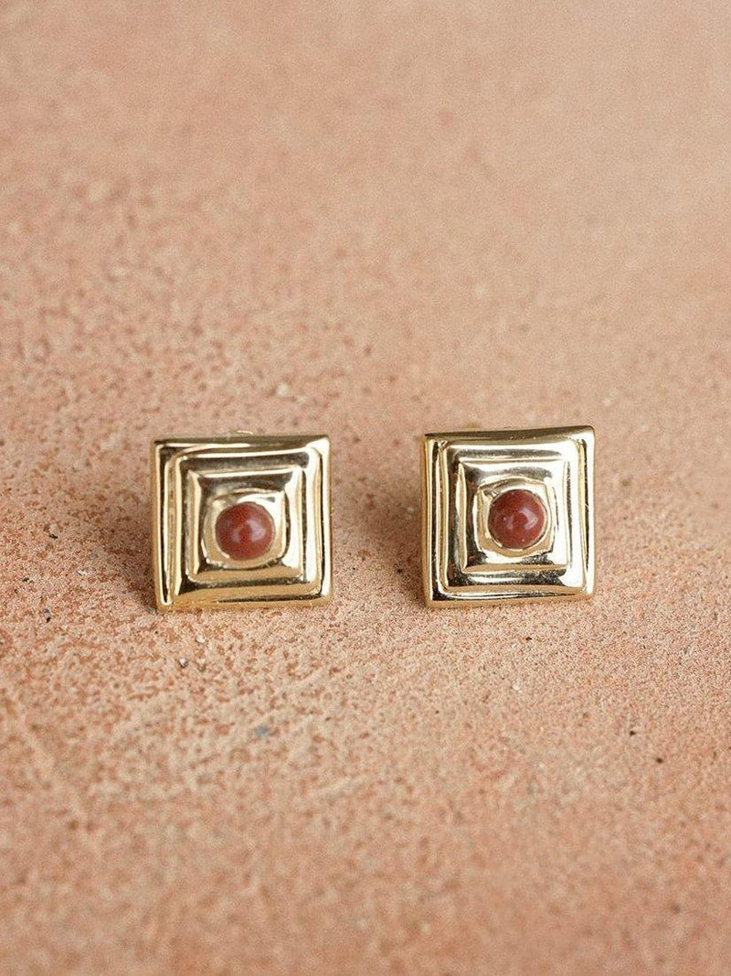 Daisy London 18ct gold plated agate stud earrings 9.3mm (British brand)