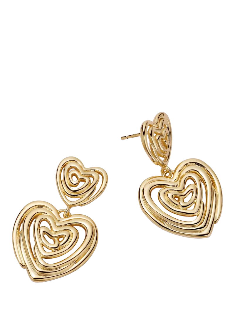 Daisy London 18ct gold plated scribble heart stud earrings - British product