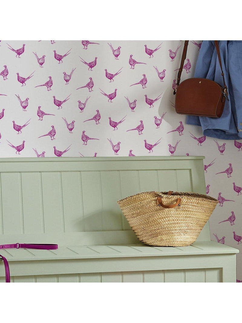 Joules Flirty Pheasants wallpaper Truly Pink (British brand)