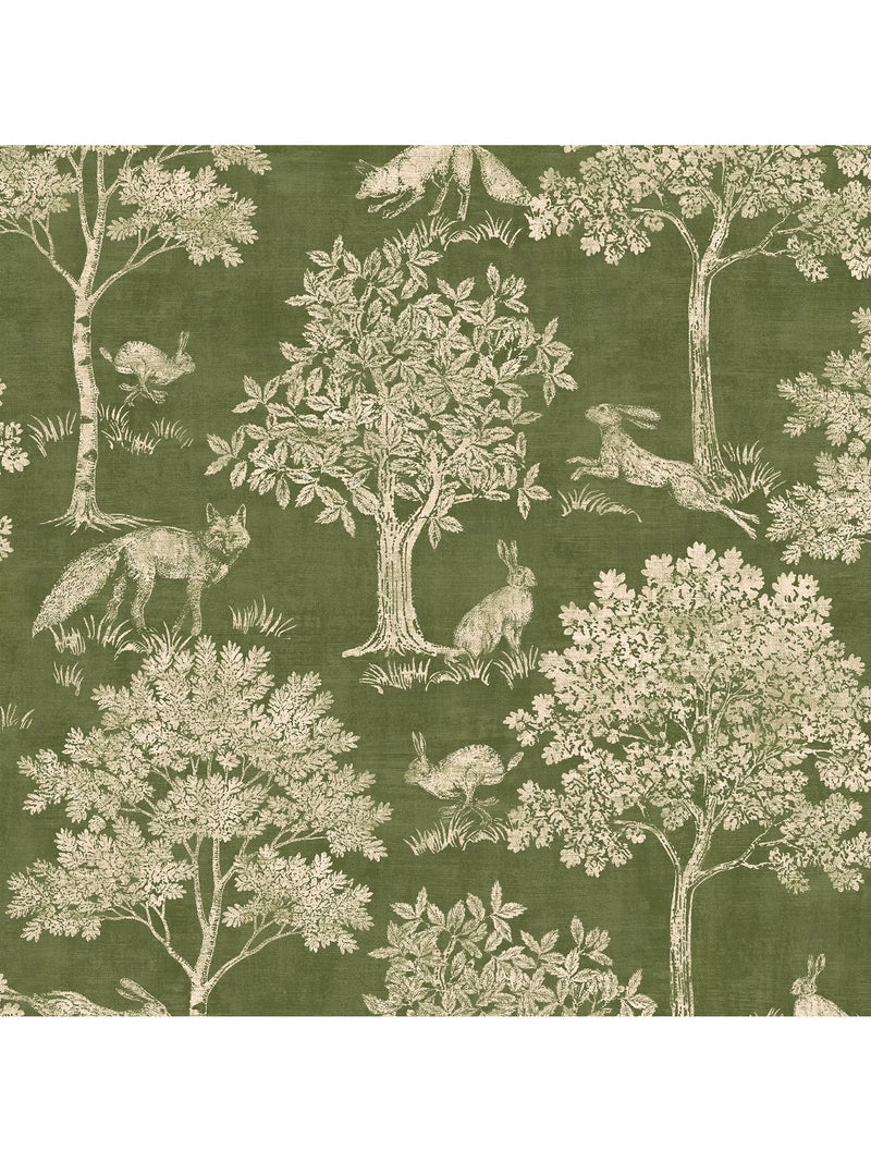 Joules Fox and Hare olive green wallpaper, imported from the UK