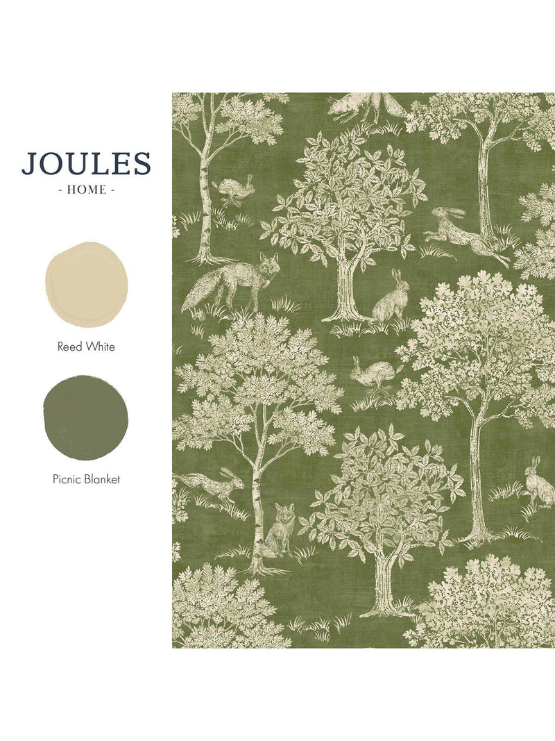 Joules Fox and Hare olive green wallpaper, imported from the UK