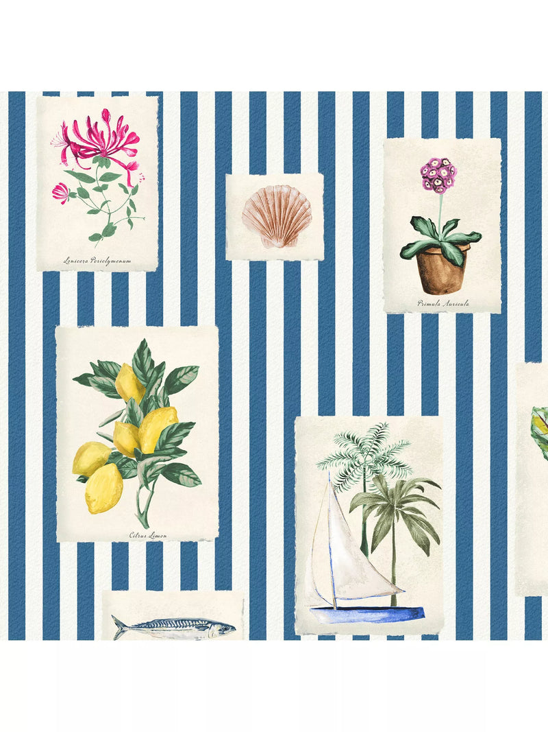 Joules Gallery Wall Stripe Wallpaper in blue (British brand)