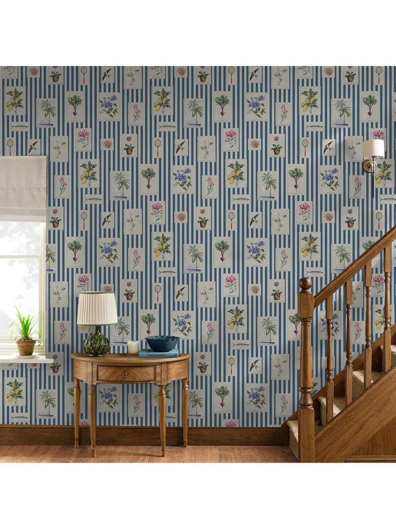 Joules Gallery Wall Stripe Wallpaper in blue (British brand)