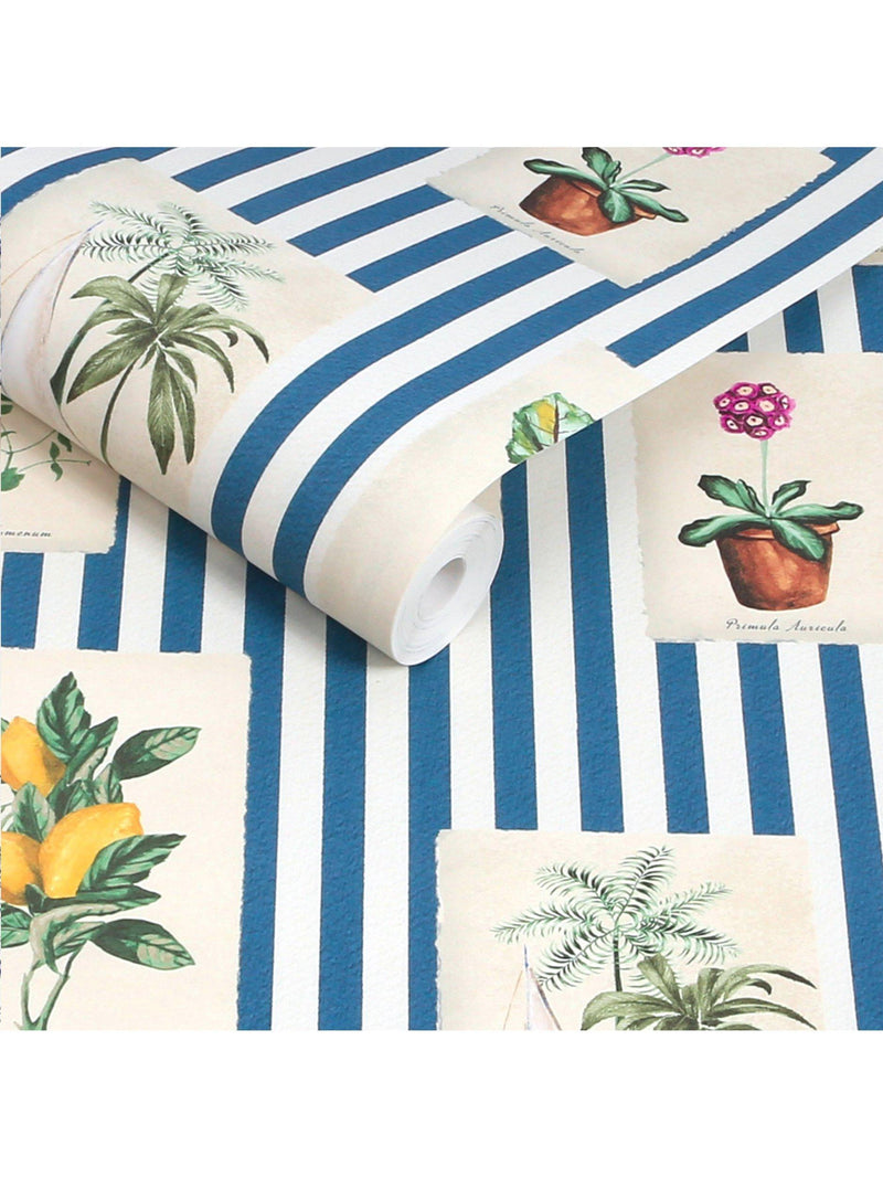 Joules Gallery Wall Stripe Wallpaper in blue (British brand)