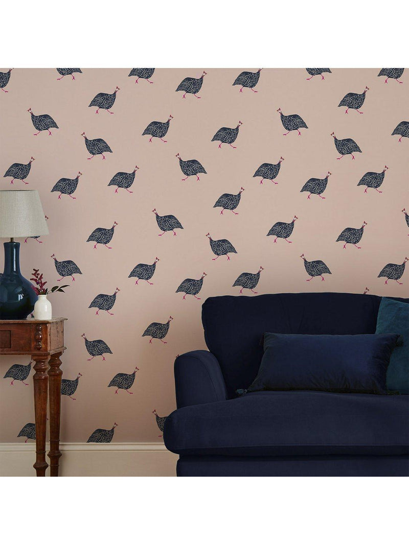 Joules guinea fowl wallpaper blush pink, imported from the UK