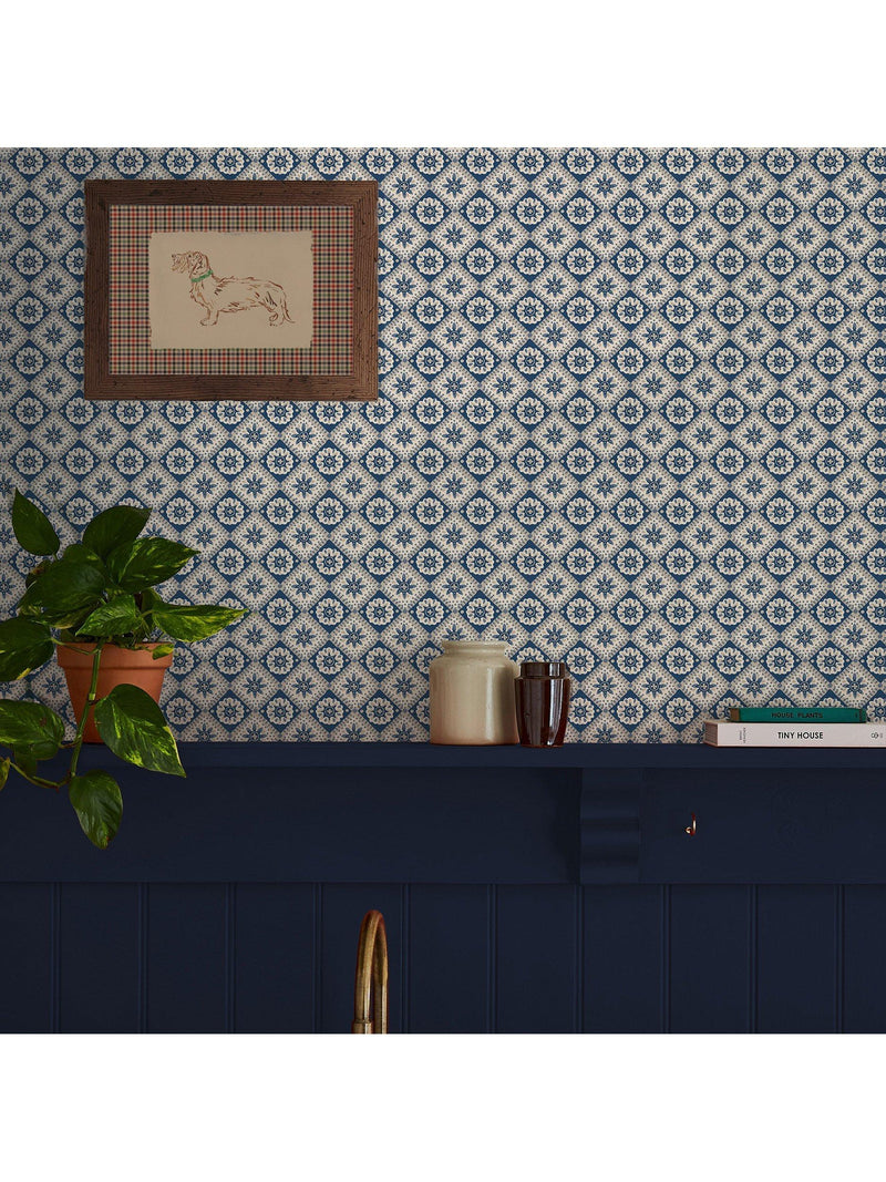 Joules Meadow Geo Wallpaper navy cream, imported from the UK