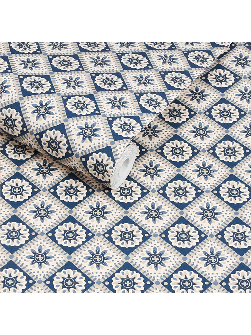 Joules Meadow Geo Wallpaper navy cream, imported from the UK