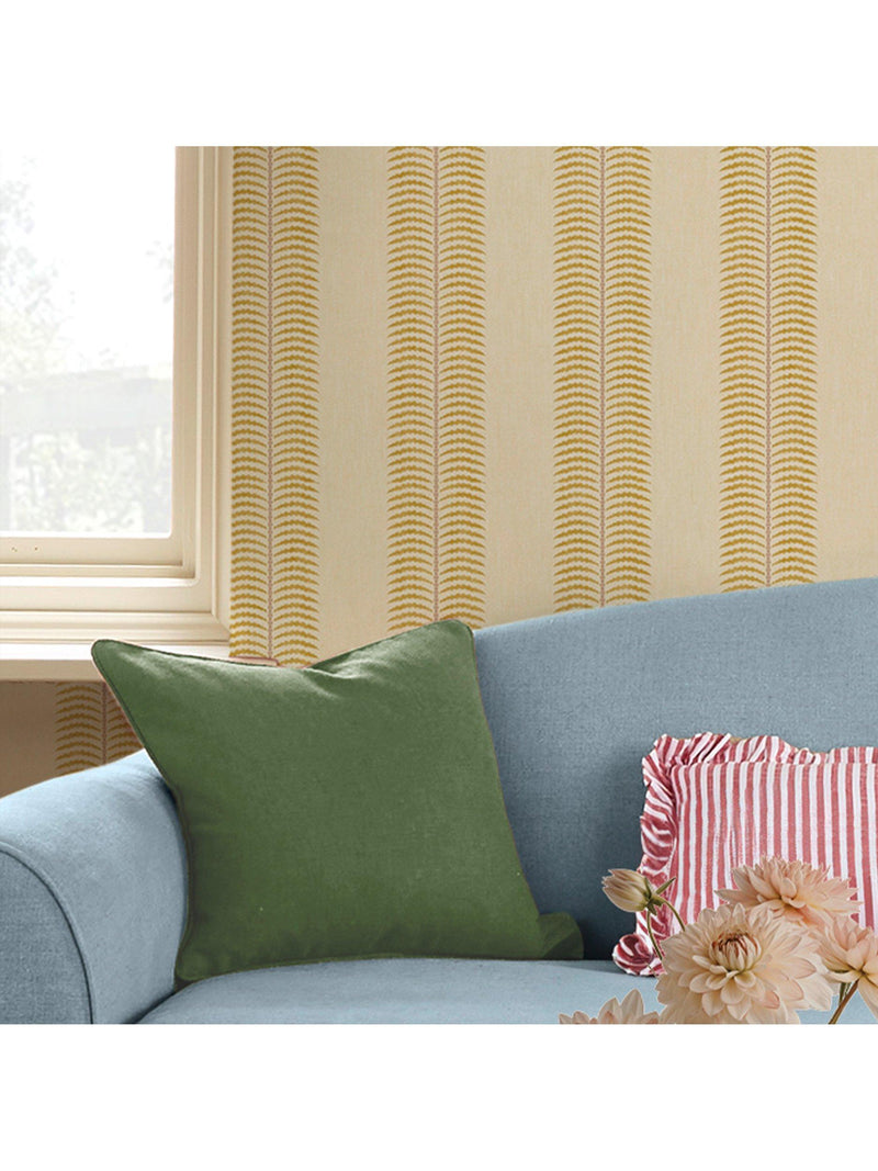Joules Palm Leaf Stripe wallpaper in cream and yellow, imported from the UK