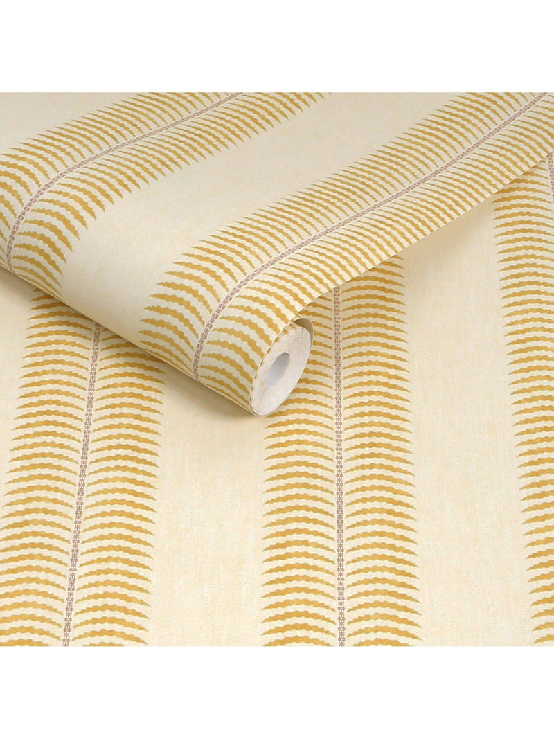 Joules Palm Leaf Stripe wallpaper in cream and yellow, imported from the UK