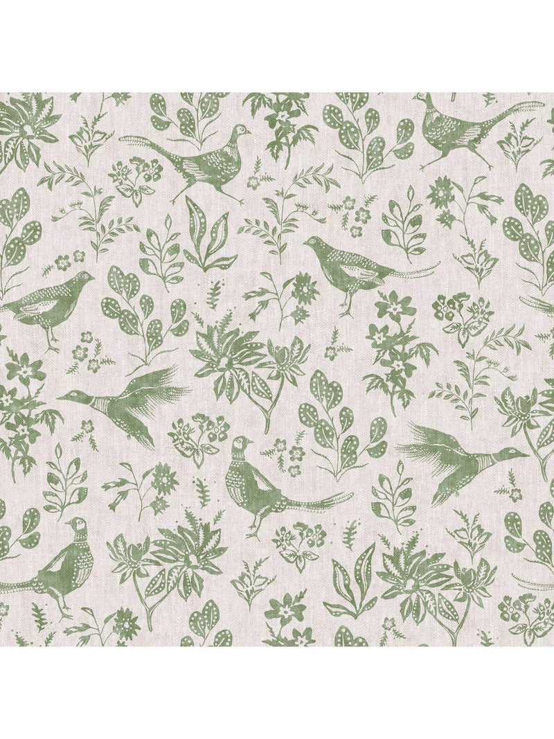 Joules pheasant print wallpaper linen green - British product