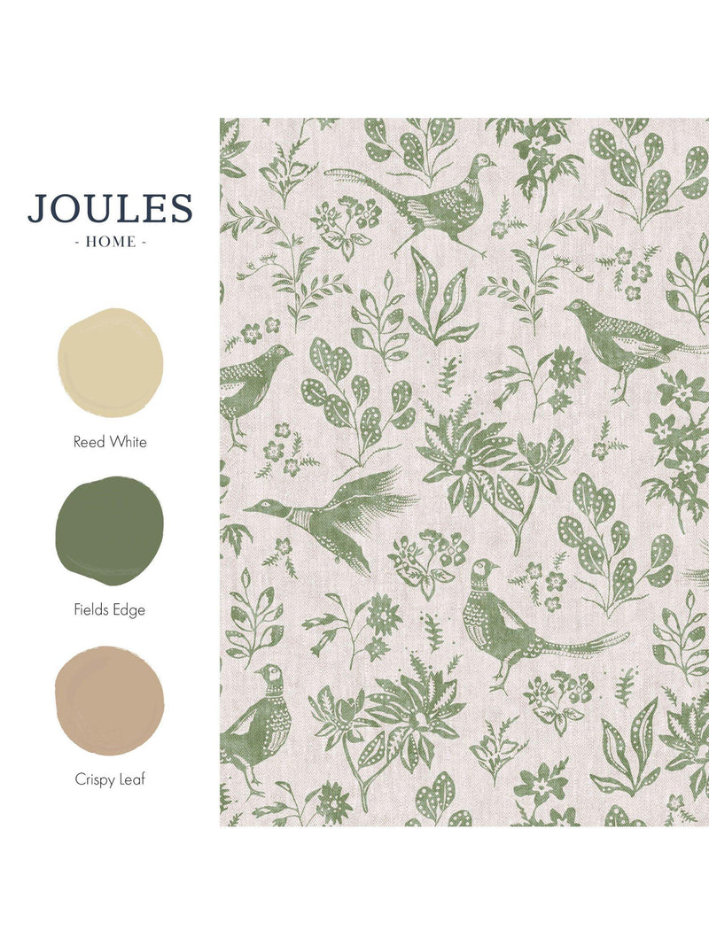 Joules pheasant print wallpaper linen green - British product