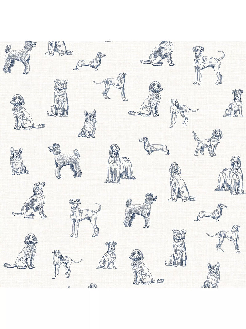 Joules Sketched Dogs wallpaper cream and blue roll (British brand)