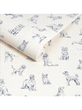Joules Sketched Dogs wallpaper cream and blue roll (British brand)