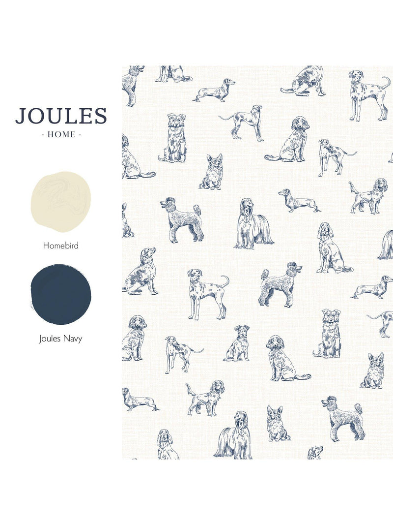 Joules Sketched Dogs wallpaper cream and blue roll (British brand)