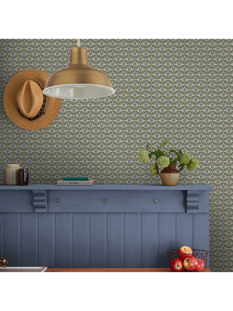 Joules Stately Floral wallpaper green and blue - British product