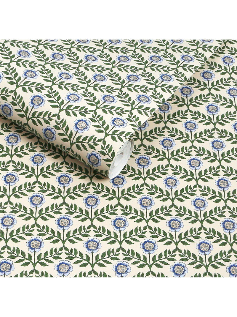 Joules Stately Floral wallpaper green and blue - British product